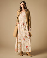 Vestido Largo Floral con Fruncido - Blanco 34_691H013_BLA114202_0