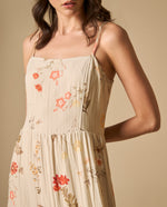 Vestido Largo Floral con Fruncido - Blanco 34_691H013_BLA114202_4