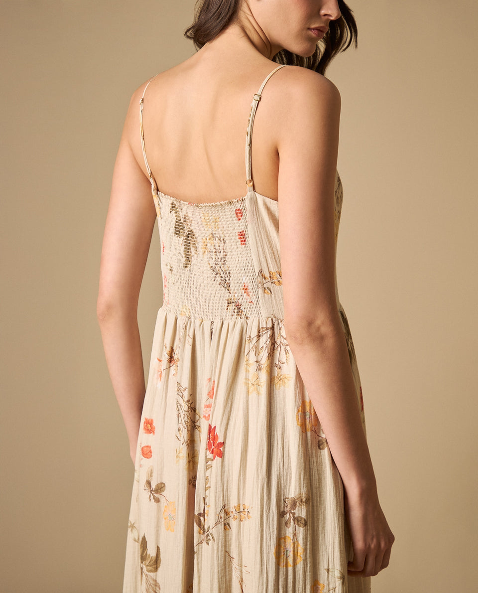 Vestido Largo Floral con Fruncido - Blanco 34_691H013_BLA114202_5