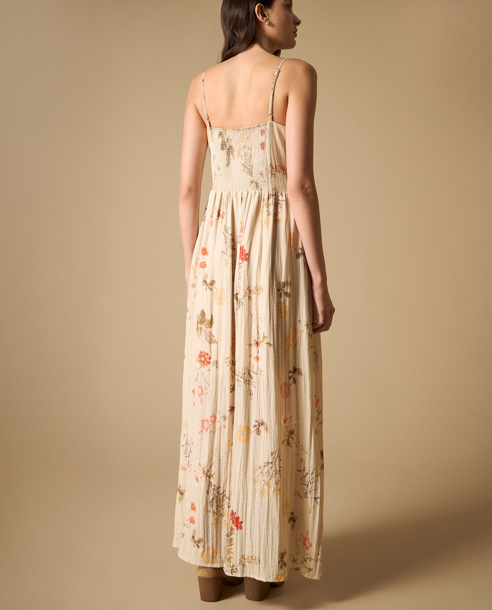 Vestido Largo Floral con Fruncido - Blanco 34_691H013_BLA114202_6