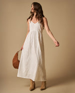 Vestido largo con bordados perforados y tirantes ajustables para mujer - Blanco 34_691H200_BLA110700_0