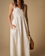 Vestido largo con bordados perforados y tirantes ajustables para mujer - Blanco 34_691H200_BLA110700_3