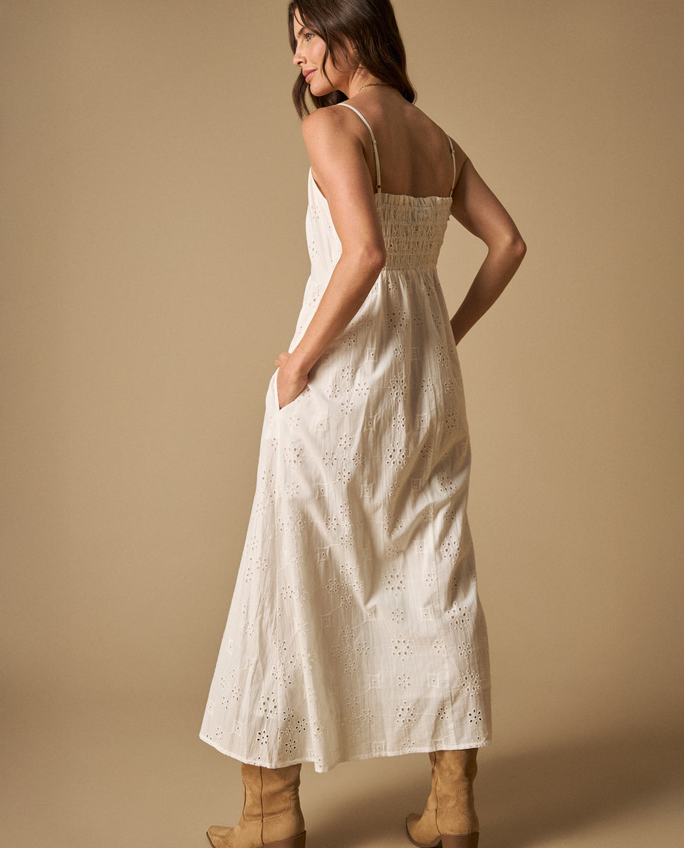 Vestido largo con bordados perforados y tirantes ajustables para mujer - Blanco 34_691H200_BLA110700_4