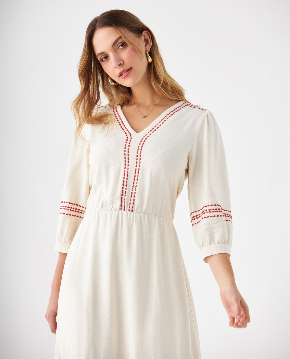 Vestido con escote en V para mujer - Crudo 34_699F020_CRU110602_3